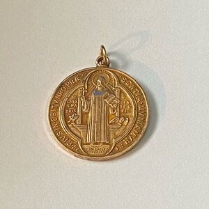 Saint Benedict Gold Tone Vintage Religious Medal Pendant